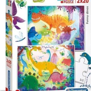 Dinosaur Puslespil - Funny Dinos - 2x20 Brikker - Clementoni