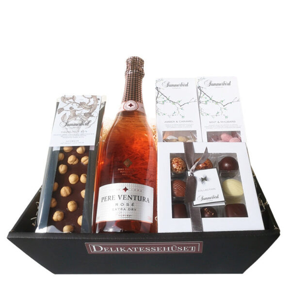 Gavekurv - med dansk økologisk chokolade og rosé bobler