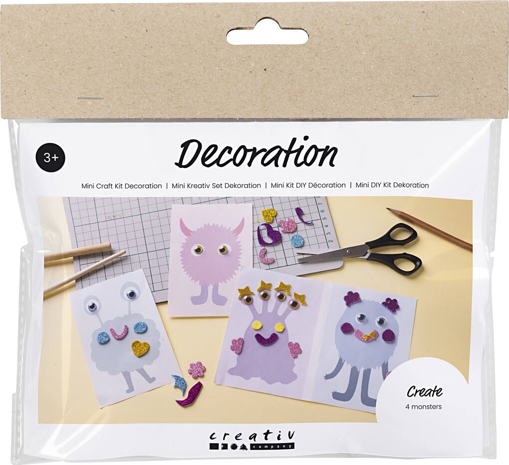 Mini Diy Kit Dekoration - Monstercollage - Pastelblå - Pastelgrøn - Pastelpink - Pastellilla