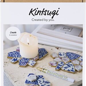 Diy Kit Kintsugi - Coasters - Blå - Guld - Lys Rød - Hvid