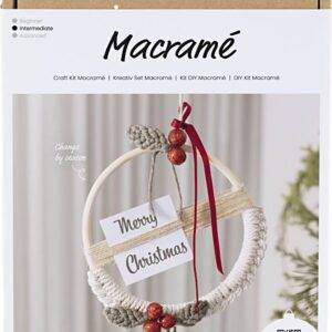 Diy Macramé Kit - Julekrans - Mos Grøn - Julerød - Råhvid