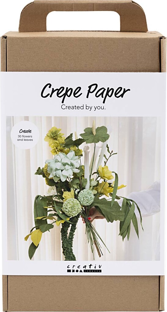 Maxi Diy Kit Crepepapir - Blomsterbuket - Lys Grøn - Mørk Grøn - Pastelgrøn - Hvid