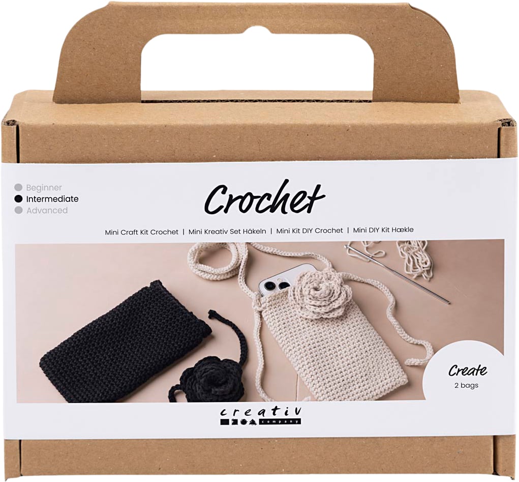 Mini DIY Kit Hækle, Taske med Rose