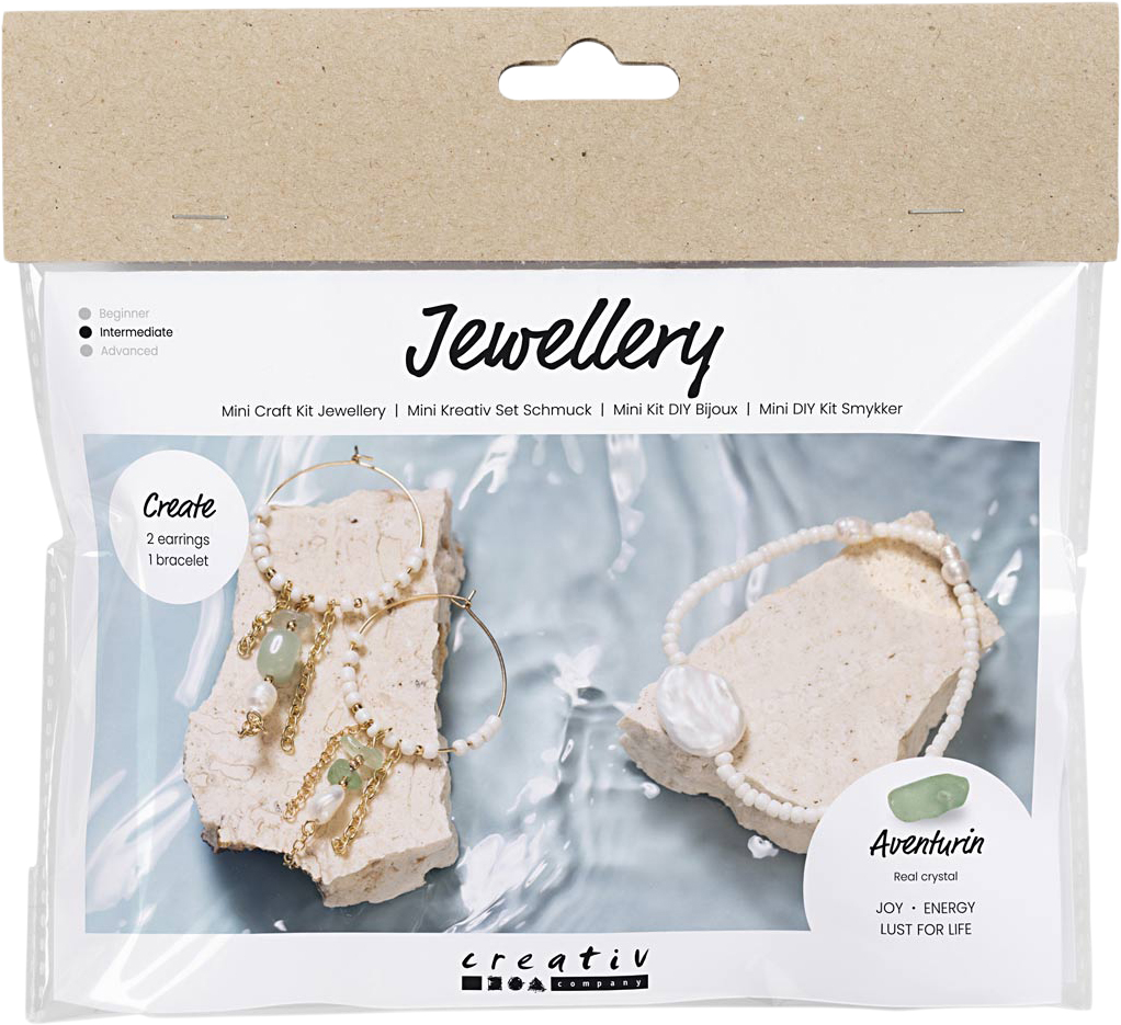 Mini DIY Kit Smykker, Aventurinmix Armbånd og Øreringe
