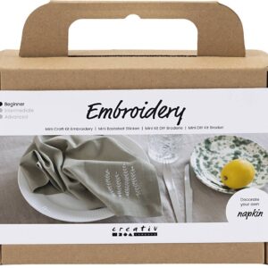 Mini Diy Kit Broderi - Serviet - Støvet Grøn