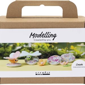 Mini Diy Kit Modellering - Sten Med Insekt - Grå - Lys Pink - Lys Turkis