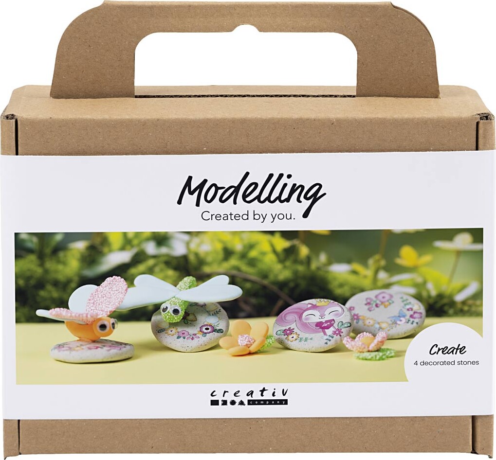 Mini Diy Kit Modellering - Sten Med Insekt - Grå - Lys Pink - Lys Turkis