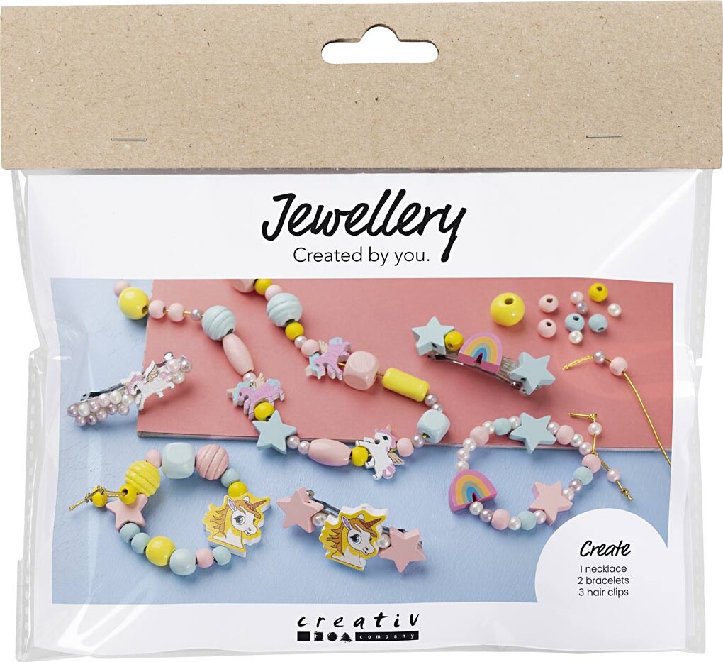Mini Diy Kit Smykker - Halskæde - Armbånd - Hårpynt - Lys Blå - Lys Rød - Gul
