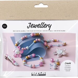 Mini Diy Kit Smykker - Halskæde - Armbånd - Spænder - Broche - Blå - Lys Blå - Pastelpink - 1pk.