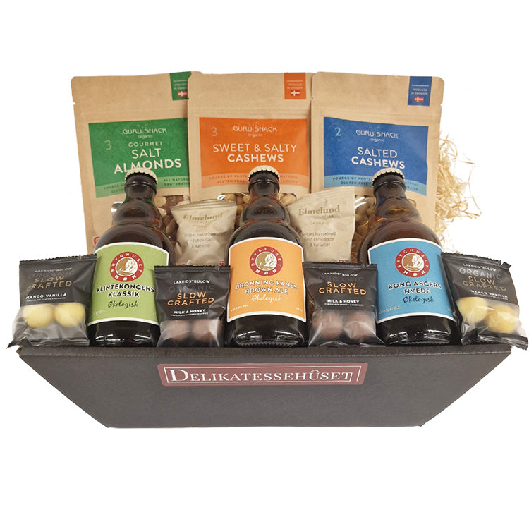 Gavekurv - økologisk gavekurv med øl og nødder