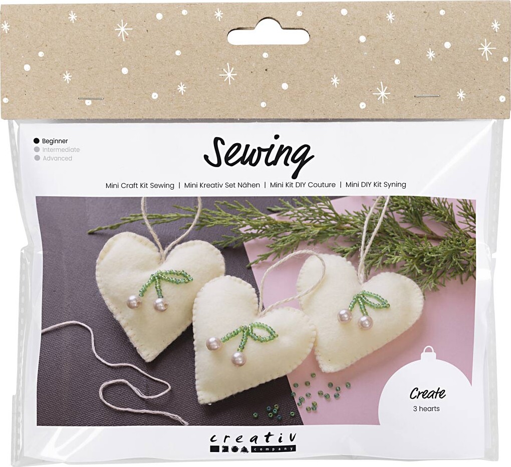Mini Diy Kit Syning - Hjerter - Off White - 1pk.